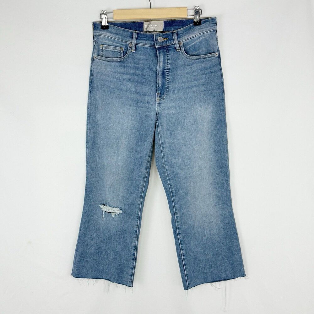 Everlane Jeans Womens 29 R Blue The Kick Crop Jean Distressed Denim